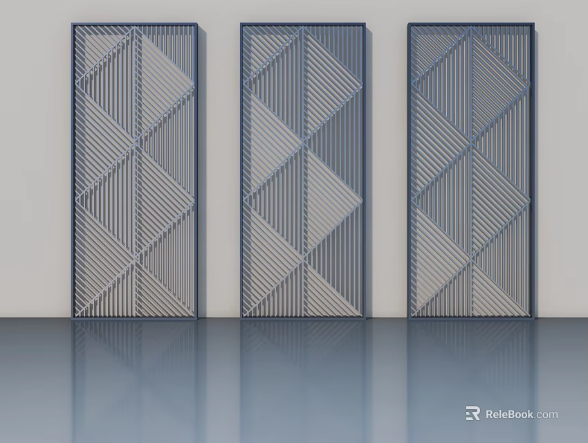 Modern Hinged Doors With Geometric Striped Patterns In Blue And White 3d model 