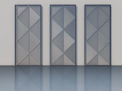 Modern Hinged Doors With Geometric Striped Patterns In Blue And White 3d model