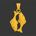 Golden Metal Hardware Pendant With Double Fish Design And Shiny Surface