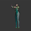 Anime Female Character In Green Black Outfit With Twin Ponytails Making Peace Sign
