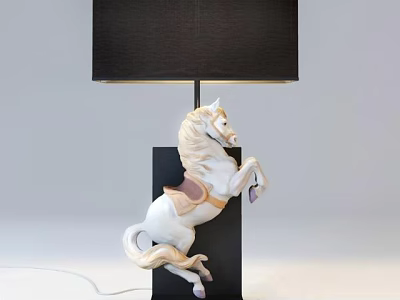 White Horse Sculpture Table Lamp With Black Shade And Base 3d model