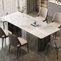 Modern Dining Table Set With Marble Top Beige Chairs And Decorative Vase Books