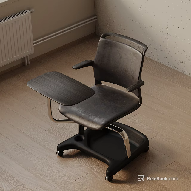 Modern Black Leather Office Chair with Armrests Side Table Tray and Metal Frame 3d model 