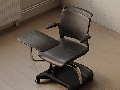 Modern Black Leather Office Chair with Armrests Side Table Tray and Metal Frame 3d model