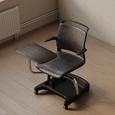 Modern Black Leather Office Chair with Armrests Side Table Tray and Metal Frame 3d model