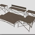 Foldable Furniture Set With Dark Brown Wooden Tables Benches And Metal Frames Simple Design