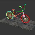 Black Bicycle Standing on a Wooden Plank Platform with Gray Background