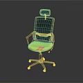 Ergonomic Office Chair With Black Mesh Back Green Seat Cushion Headrest And Armrests