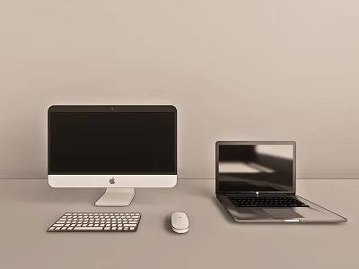 Modern Desktop Computer And Laptop With Keyboard Mouse On Light Background 3d model