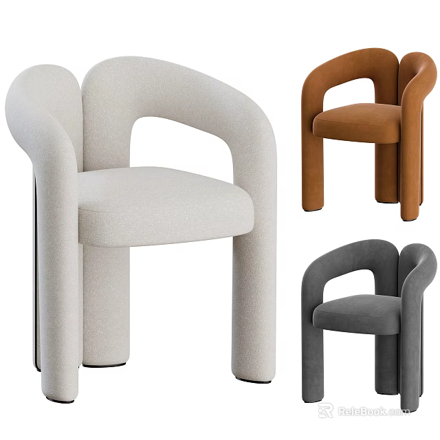 Modern Accent Chairs in Beige Brown Grey with Curved Arms and Minimalist Design 3d model 