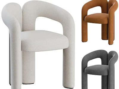 Modern Accent Chairs in Beige Brown Grey with Curved Arms and Minimalist Design 3d model
