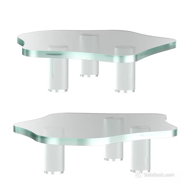 Modern Glass Coffee Table With Transparent Cylindrical Legs And Irregular Shape 3d model