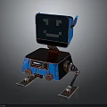 Blue Robot With Square Head Smiley Face On Screen And Metal Stand Wheels
