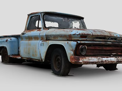 Old Blue Rusty Vintage Truck With Weathered Body And Classic Design 3d model
