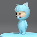 Light Blue Cat Ear Cartoon Doll In Cat Costume Standing On Round Platform With Pacifier