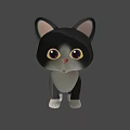 Cute Black and White Cat Game Movie Character with Big Eyes 3D Model Design