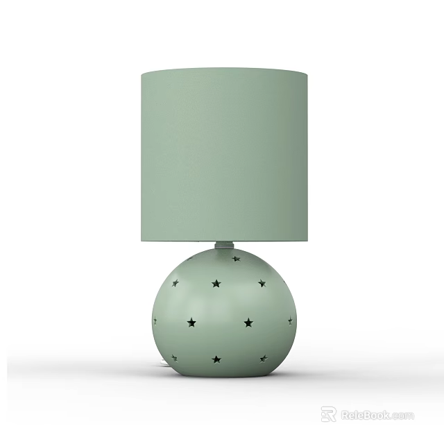 Light Green Table Lamp With Spherical Base And Black Star Patterns 3d model