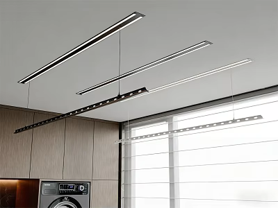 Modern Ceiling Mounted Clothes Hanger With LED Lights For Laundry Room Interior 3d model