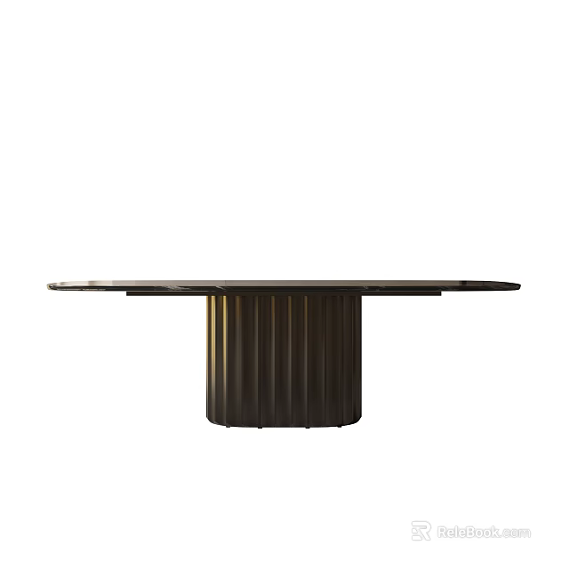 Modern Dining Table With Smooth Marble Top And Ribbed Metal Base Design 3d model