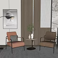 Leisure Sofa Combination with Pink Gray Armchairs Small Round Table and Wooden Wall Decor Elements 3d model