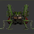 Mechanical Green Grasshopper With Metal Structure Red Details Spring Legs And Black Eyes