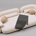 Modern White Multi Person Sofa With Beige Round Pillows And Black Woven Throw
