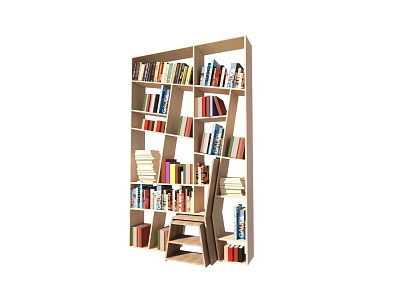 Modern Bookcase Design With Multiple Shelves And Various Sized Compartments Filled With Books 3d model