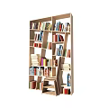 Modern Bookcase Design With Multiple Shelves And Various Sized Compartments Filled With Books