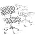 Swivel Table And Chair Combination With White Dark Leather Seats Wooden Backs Metal Bases