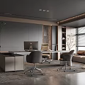 Modern Office Interior With Desk Computer Ergonomic Chairs Sofa And Plants 3d model