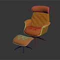 Orange Leather Leisure Chair With Diamond Tufted Design Matching Ottoman And Black Metal Legs