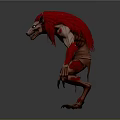 Red Haired Wolf Like Mythical Creature Character With Muscular Humanoid Body In Crouching Pose