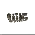 Detailed Textured Stone Blocks and Carved Wooden Pieces for Landscape Design Projects