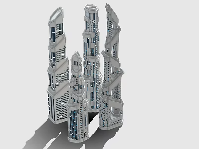 Future Architecture Featuring Sleek Tall Skyscrapers With Unique Glass Facades 3d model