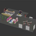 Modern Exhibition Booth Design With Reception Counter Display Screens And Tables