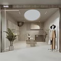 Modern Clothing Store Interior Design With Dressed Mannequins Clothing Racks And Round Ceiling Light