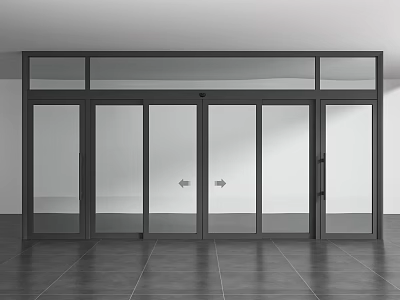 Modern Glass Sliding Doors With Black Frame And Dark Tile Floor In Minimalist Space 3d model