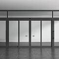 Modern Glass Sliding Doors With Black Frame And Dark Tile Floor In Minimalist Space