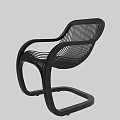 Modern Black Lounge Chair With Curved Armrests And Woven Seat Design