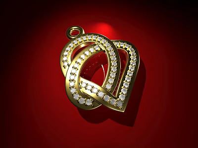 Luxury Gold Diamond Studded Pendant With Intertwined Rings And Sparkling Design 3d model