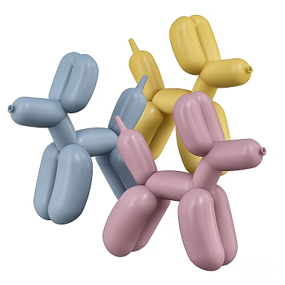 Colorful Balloon Dogs In Blue Yellow And Pink Playful Decorative Sculptures 3d model