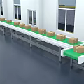 Conveyor Belt System With Brown Cardboard Boxes In Bright White Warehouse