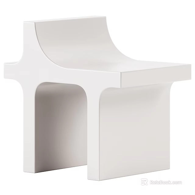 Modern Minimalist White Stool with Curved Backrest and Geometric Legs Design 3d model 