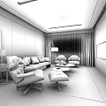 Modern Living Room Interior With Gray Sofa Black Armchairs Beige Accent Chairs Wooden TV Wall
