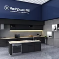 Westinghouse Exhibition Booth With Blue Exterior Brand Logo Entrance Display And Product Screen