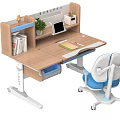 Modern Home Office Desk With Built in Bookshelf Laptop Potted Plant And Ergonomic Chair