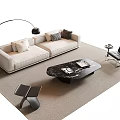 Sofa Coffee Table Combination Multi-person Combination Sofa Single Leisure Chair Metal Floor Lamp Carpet Books Ornaments 3d model