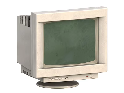Vintage Beige CRT Monitor With Green Screen Display And Front Control Buttons 3d model