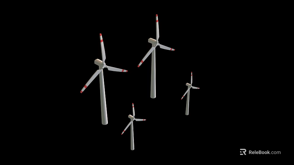 Sustainable Industrial Plant Featuring Four Wind Turbines With Red Tipped Blades 3d model 