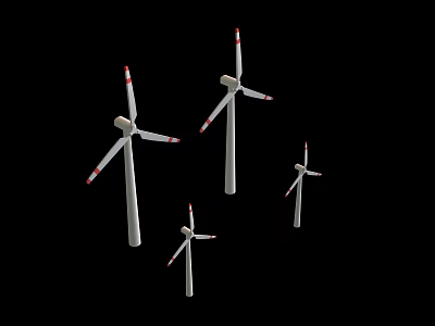 Sustainable Industrial Plant Featuring Four Wind Turbines With Red Tipped Blades 3d model